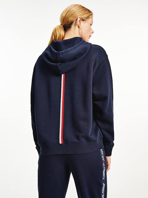 Tommy Hilfiger Sport Signature Tape Relaxed Fit Ženske Pulover s kapuco Modra | TH801BSL