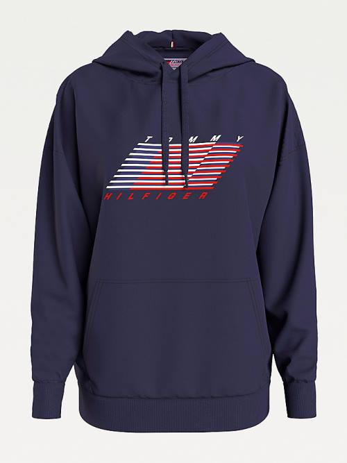 Tommy Hilfiger Sport TH Cool Relaxed Flag Ženske Pulover s kapuco Modra | TH843APB