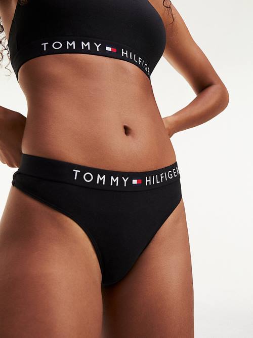 Tommy Hilfiger Stretch Cotton Thong Ženske Spodnje Perilo Črna | TH129TWJ