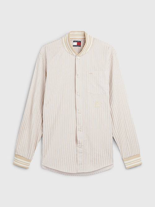 Tommy Hilfiger Stripe Baseball Collar Cotton Moški Srajce Bež | TH705ORY