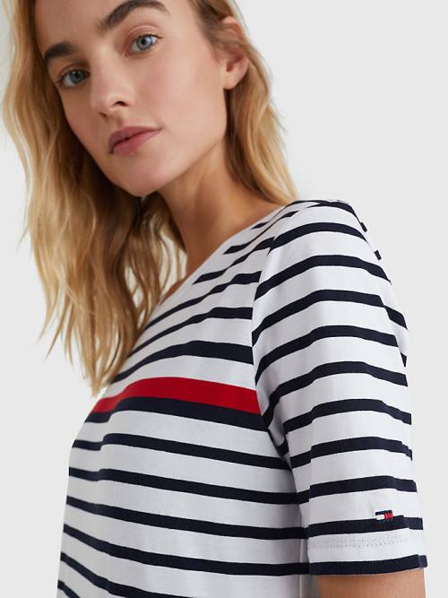 Tommy Hilfiger Stripe Crew Neck Ženske Obleke Bela | TH902USE