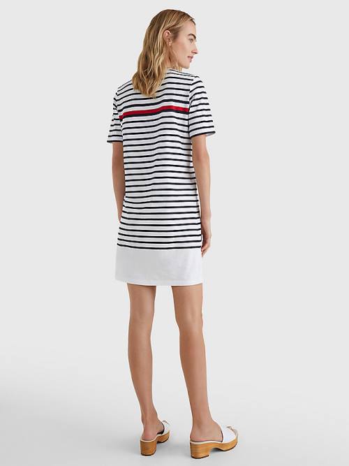 Tommy Hilfiger Stripe Crew Neck Ženske Obleke Bela | TH902USE