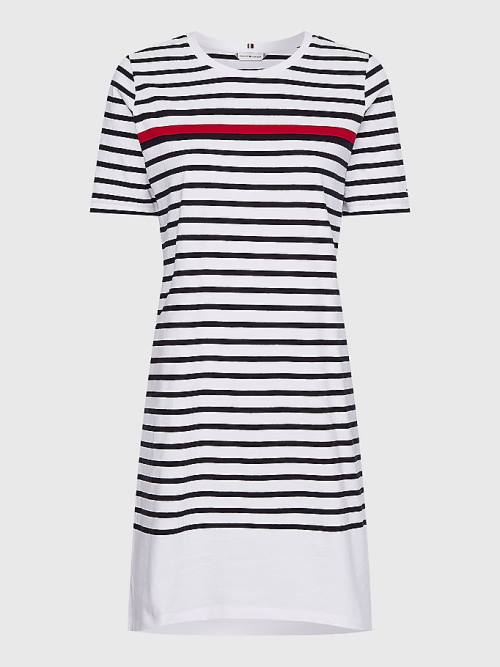 Tommy Hilfiger Stripe Crew Neck Ženske Obleke Bela | TH902USE