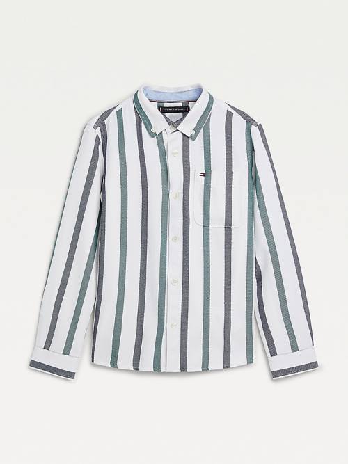 Tommy Hilfiger Stripe Patch Pocket Fantje Srajce Bela | TH961EPC