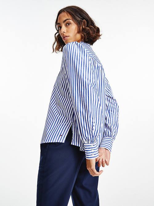 Tommy Hilfiger Stripe Relaxed Fit Frill Ženske Bluza Modra | TH948PMW