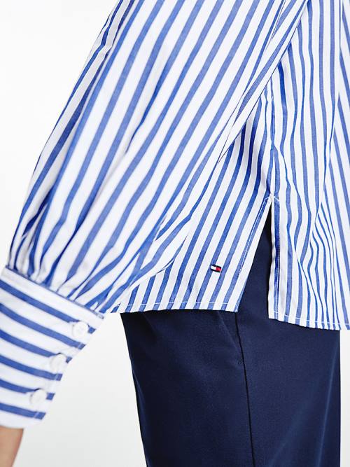 Tommy Hilfiger Stripe Relaxed Fit Frill Ženske Bluza Modra | TH948PMW