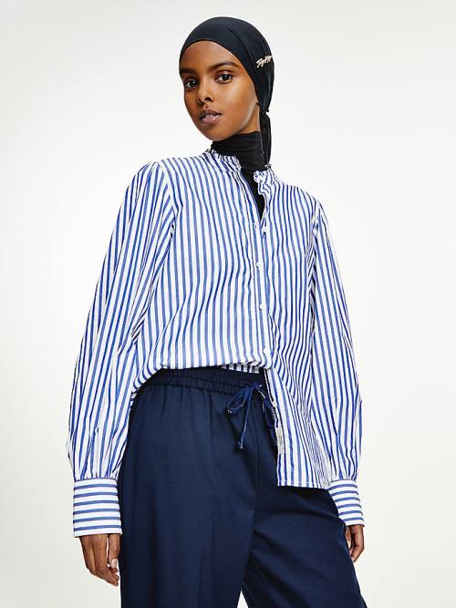 Tommy Hilfiger Stripe Relaxed Fit Frill Ženske Bluza Modra | TH948PMW