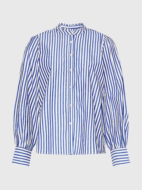 Tommy Hilfiger Stripe Relaxed Fit Frill Ženske Bluza Modra | TH948PMW