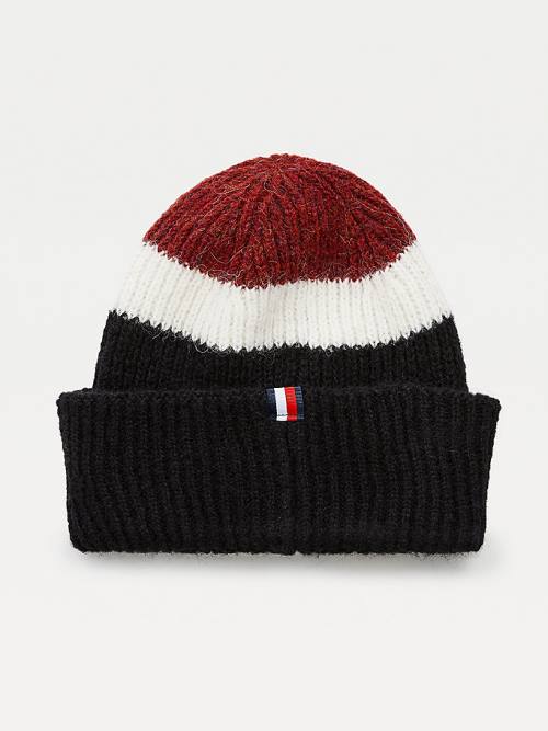 Tommy Hilfiger Stripe Rib-Knit Beanie Ženske Kapa Modra | TH405FUG