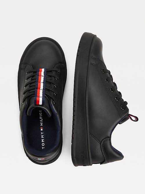 Tommy Hilfiger Stripe Webbing Low-Top Fantje Superge Črna | TH175FJV