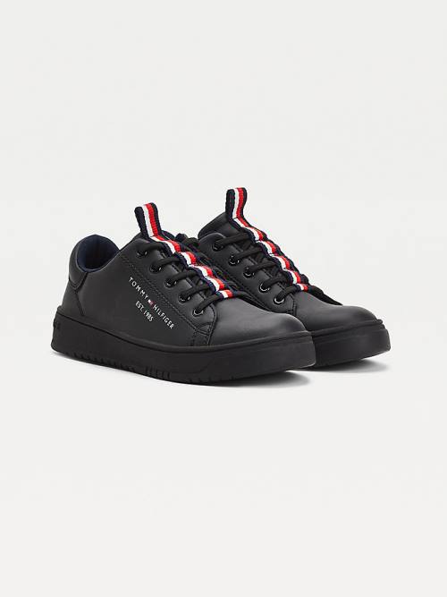 Tommy Hilfiger Stripe Webbing Low-Top Fantje Superge Črna | TH175FJV