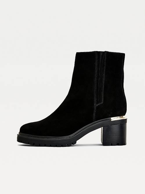 Tommy Hilfiger Suede Block Heel Cleat Ženske Škornji Črna | TH642BWY