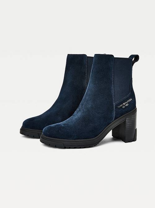 Tommy Hilfiger Suede High Heel Chelsea Ženske Škornji Modra | TH813VAR