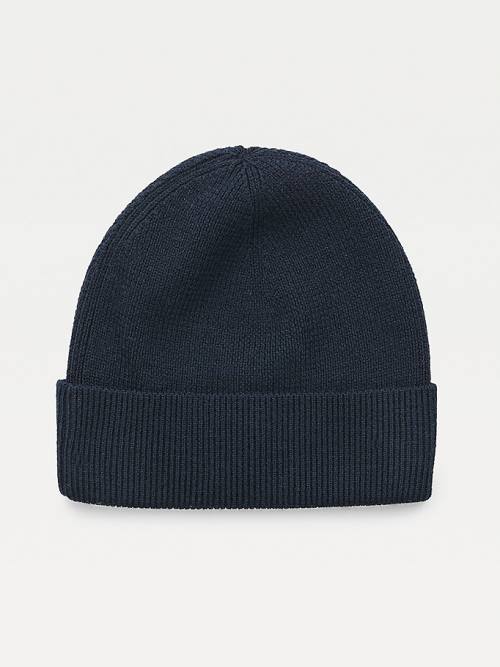 Tommy Hilfiger TH Established Knitted Cotton Beanie Moški Kapa Modra | TH175FCN