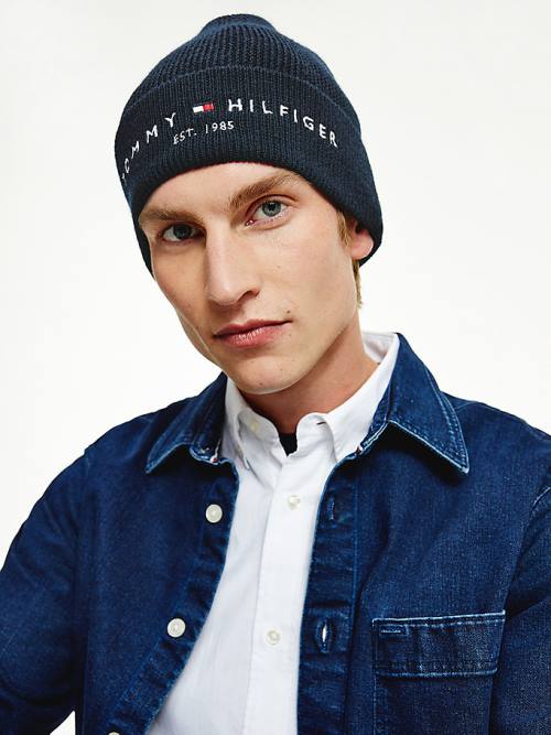 Tommy Hilfiger TH Established Knitted Cotton Beanie Moški Kapa Modra | TH175FCN