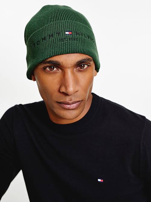 Tommy Hilfiger TH Established Knitted Cotton Beanie Moški Kapa Zelena | TH721GOA