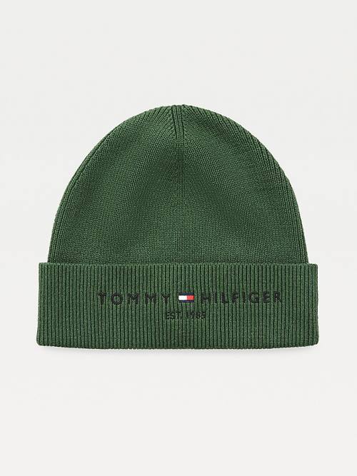 Tommy Hilfiger TH Established Knitted Cotton Beanie Moški Kapa Zelena | TH721GOA