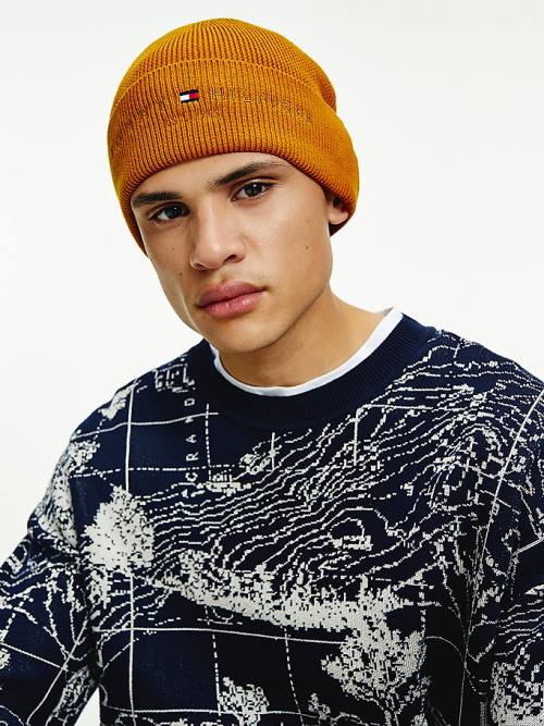 Tommy Hilfiger TH Established Wool Cotton Beanie Moški Kapa Zlato | TH426WPR