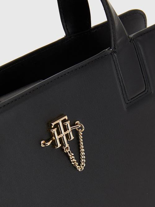 Tommy Hilfiger TH Interlock Chain Satchel Ženske Torbice Črna | TH389QCX