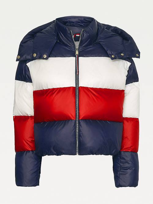 Tommy Hilfiger TH Protect Colour-Blocked Down Puffer Ženske Jakne Modra | TH425MFH