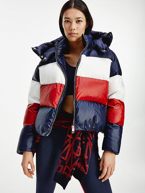 Tommy Hilfiger TH Protect Colour-Blocked Down Puffer Ženske Jakne Modra | TH425MFH