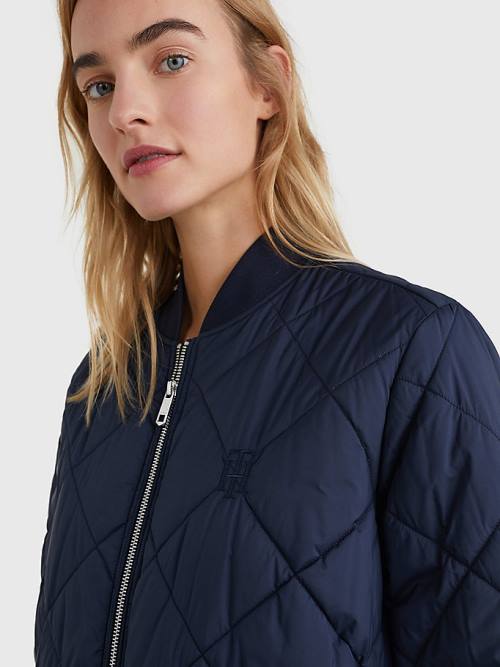 Tommy Hilfiger TH Protect Longline Quilted Bomber Coat Ženske Jakne Modra | TH170KCU