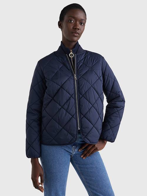 Tommy Hilfiger TH Protect Quilted Bomber Ženske Jakne Modra | TH368CKN