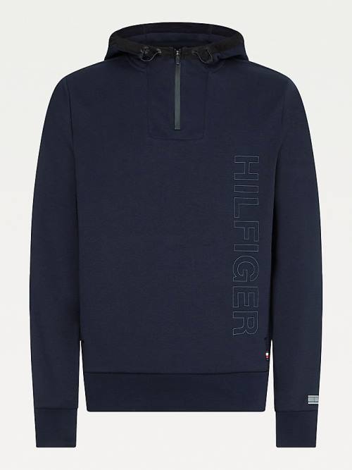 Tommy Hilfiger TH Tech Essential Logo Quarter-Zip Moški Pulover s kapuco Modra | TH439YHB