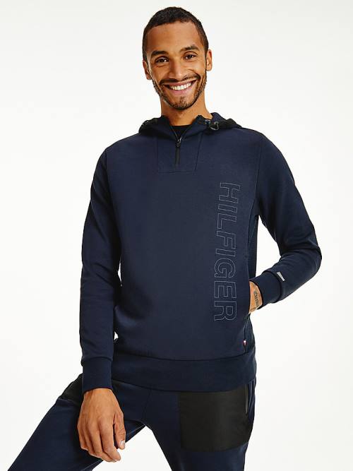 Tommy Hilfiger TH Tech Essential Logo Quarter-Zip Moški Pulover s kapuco Modra | TH439YHB