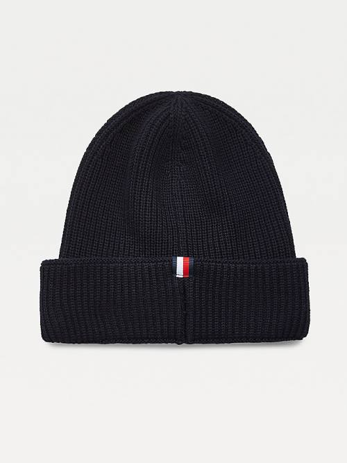 Tommy Hilfiger TH Tech Knitted Badge Beanie Moški Kapa Modra | TH348HFI