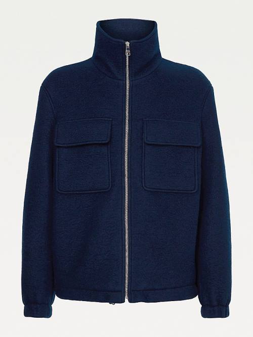 Tommy Hilfiger TH Tech Wool Blend Zip-Thru Shacket Moški Jakne Modra | TH812JUL