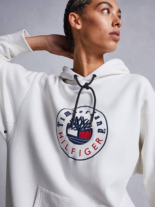 Tommy Hilfiger TOMMYXTIMBERLAND Logo Ženske Obleke Bela | TH658ZSP