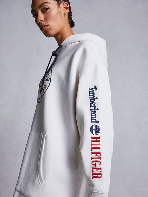 Tommy Hilfiger TOMMYXTIMBERLAND Logo Ženske Obleke Bela | TH658ZSP