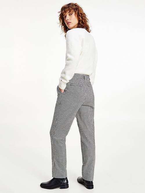 Tommy Hilfiger Tapered Houndstooth Virgin Wool Ženske Hlače Modra | TH982PMZ