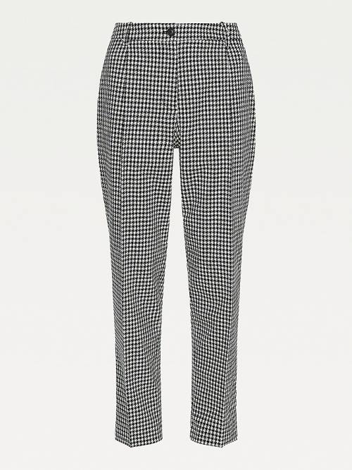 Tommy Hilfiger Tapered Houndstooth Virgin Wool Ženske Hlače Modra | TH982PMZ