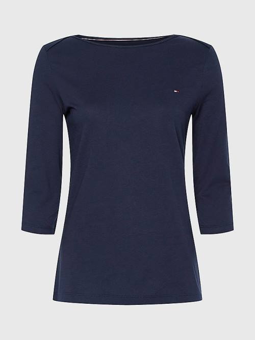 Tommy Hilfiger Three-Quarter Sleeve Slim Fit Ženske Majice Modra | TH586FWH