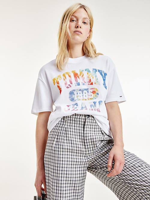 Tommy Hilfiger Tie-Dye Logo Oversized Ženske Majice Bela | TH294VKL