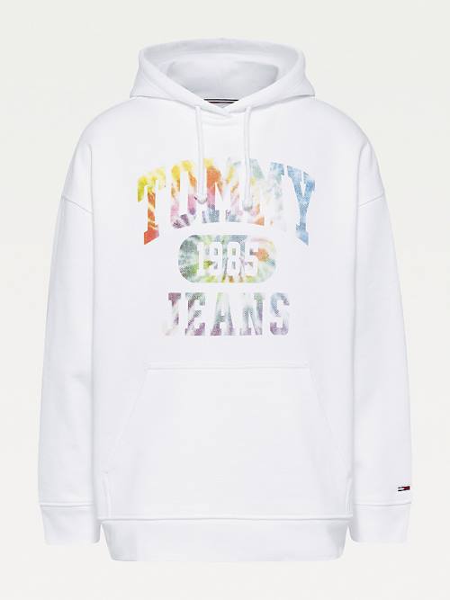 Tommy Hilfiger Tie-Dye Logo Oversized Ženske Pulover s kapuco Bela | TH478ZJS