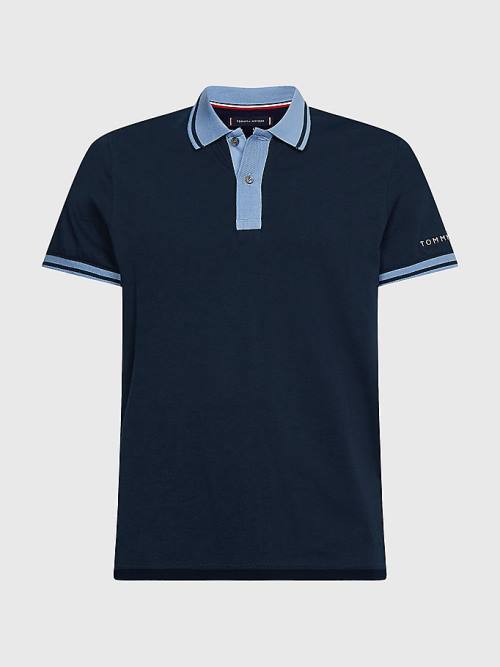 Tommy Hilfiger Tipped Slim Fit Jersey Moški Polo Majica Modra | TH301EDV