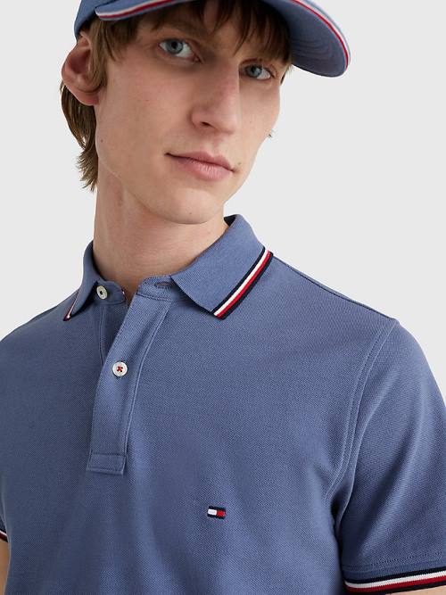 Tommy Hilfiger Tipped Slim Fit Moški Polo Majica Modra | TH104NTJ