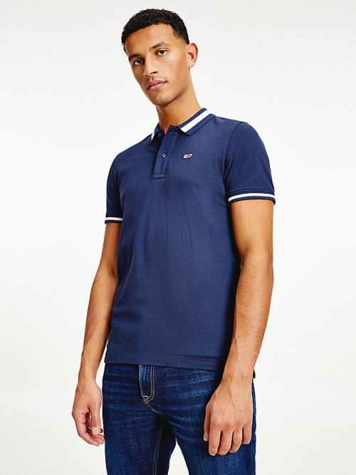 Tommy Hilfiger Tipped Stretch Slim Fit Moški Polo Majica Modra | TH813MLA