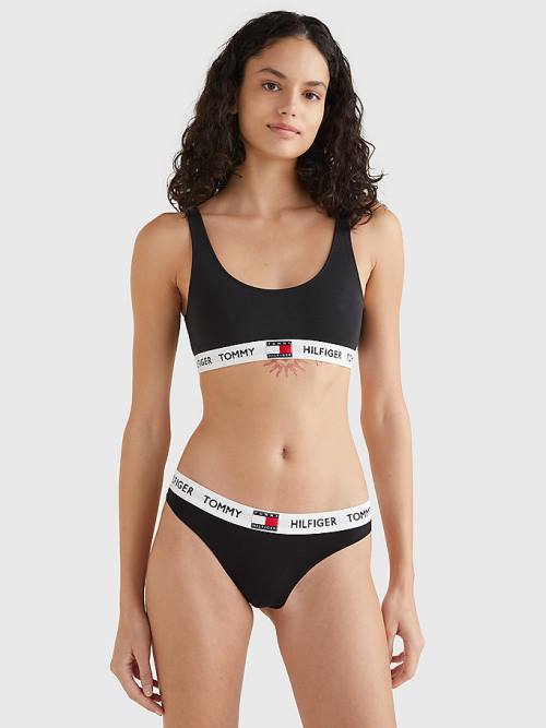 Tommy Hilfiger Tommy 85 Stretch Cotton Logo Thong Ženske Spodnje Perilo Črna | TH768SAH