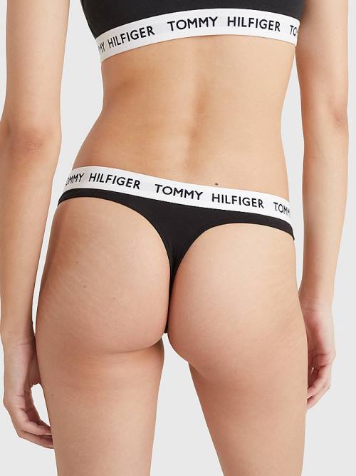 Tommy Hilfiger Tommy 85 Stretch Cotton Logo Thong Ženske Spodnje Perilo Črna | TH768SAH