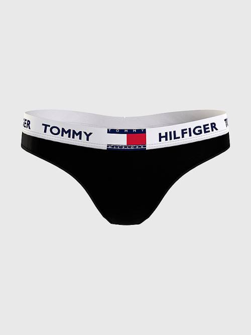 Tommy Hilfiger Tommy 85 Stretch Cotton Logo Thong Ženske Spodnje Perilo Črna | TH768SAH