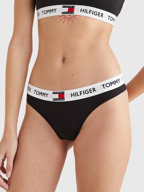 Tommy Hilfiger Tommy 85 Stretch Cotton Logo Thong Ženske Spodnje Perilo Črna | TH768SAH