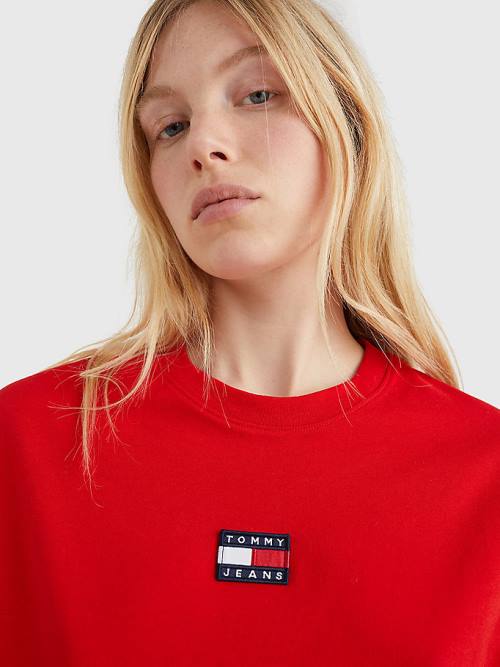 Tommy Hilfiger Tommy Badge Crew Neck Ženske Majice Rdeča | TH194JOY