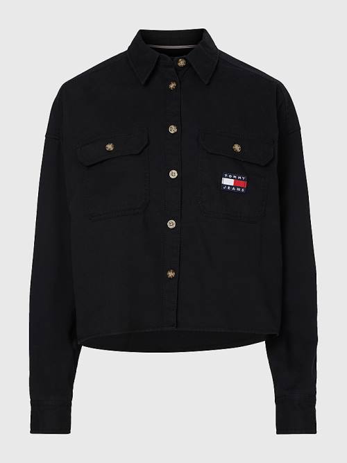 Tommy Hilfiger Tommy Badge Cropped Utility Ženske Srajce Črna | TH379JOK