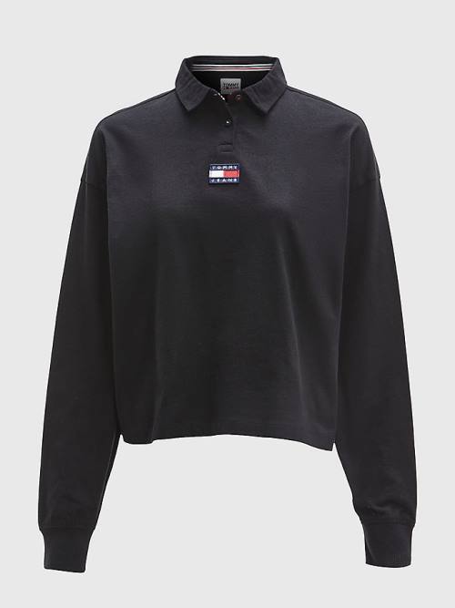 Tommy Hilfiger Tommy Badge Essential Long Sleeve Ženske Polo Majica Črna | TH950PCU