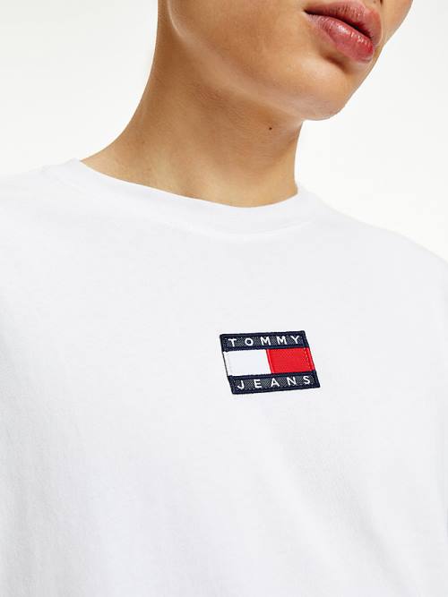 Tommy Hilfiger Tommy Badge Long Sleeve Moški Majice Bela | TH438WCY