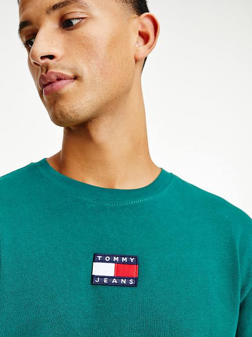 Tommy Hilfiger Tommy Badge Long Sleeve Moški Majice Zelena | TH947PIB